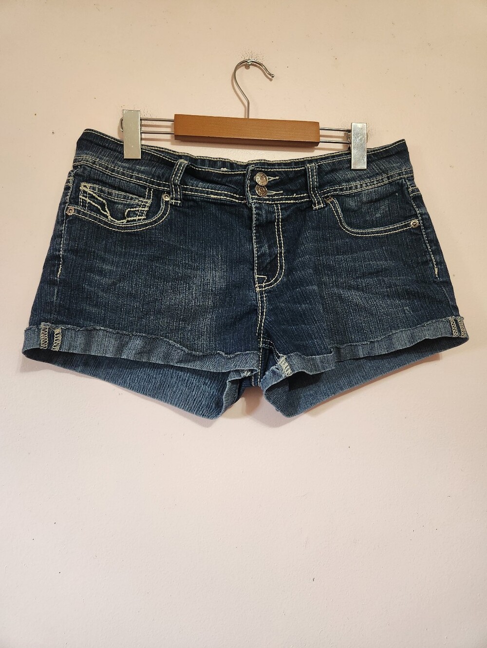 Vigold Y2K Dark Wash Thick Stitch Denim Shorts Cyber McBling Grunge Size 11/12